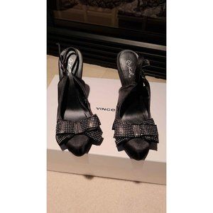Qupid Ribbon Bow Black Slingback High Heels Size 5